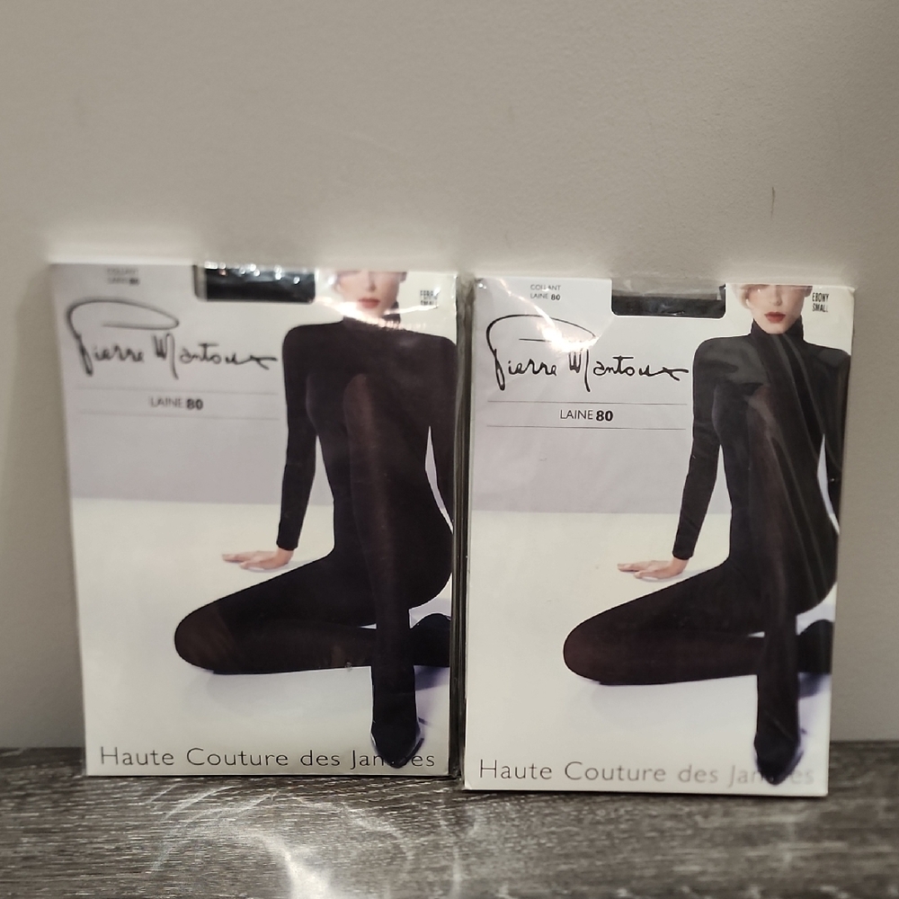 Pierre Mantoux Laine Wool Blend Black Tights Set of 2